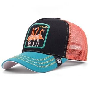 Goorin Bros Black & Teal Flamingo Patch Trucker Hat with Coral Mesh